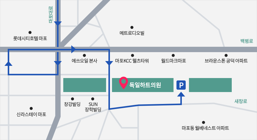 독일하트의원 주차장 안내 지도